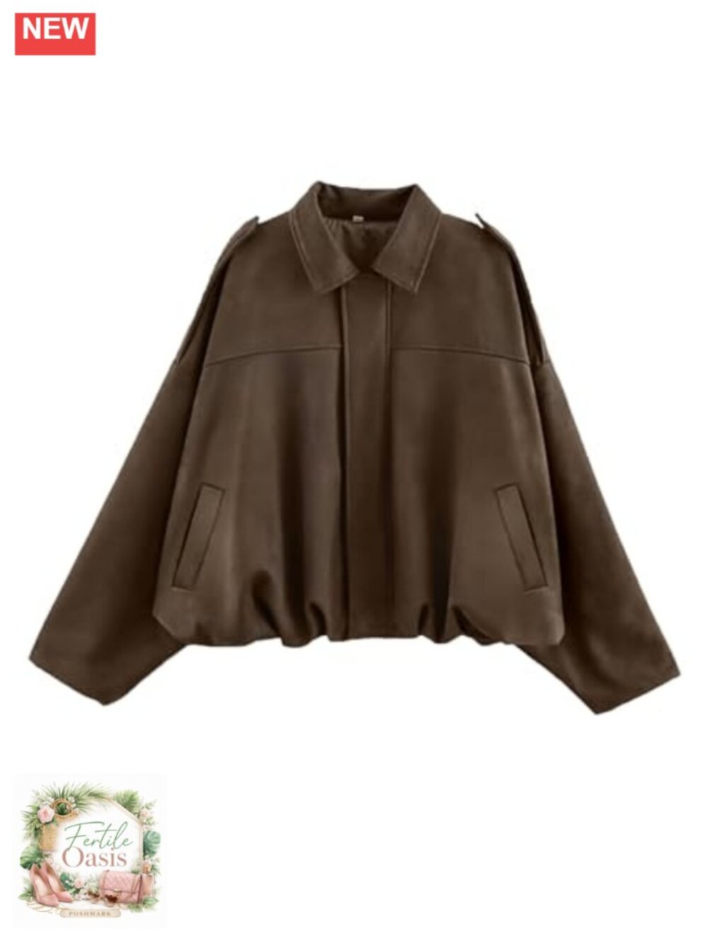 Women's Faux Suede Oversized Bomber Jacket Long Sleeve Cropped Zip Up